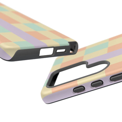 Pastel Checkered Phone Case — Retro Stripe Tough Case