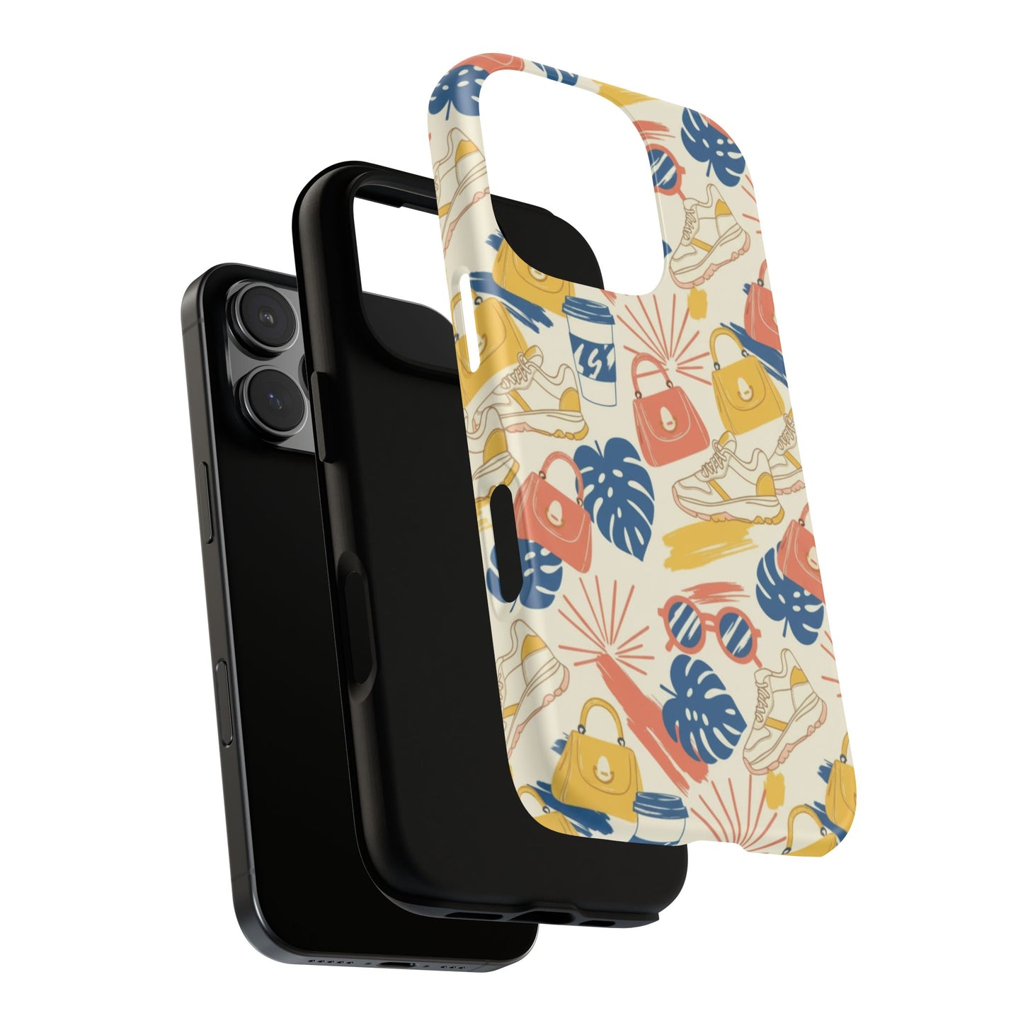 Tough Cases: Retro Summer Pattern Phone Case – Sunglasses, Sneakers & Tropical Leaves
