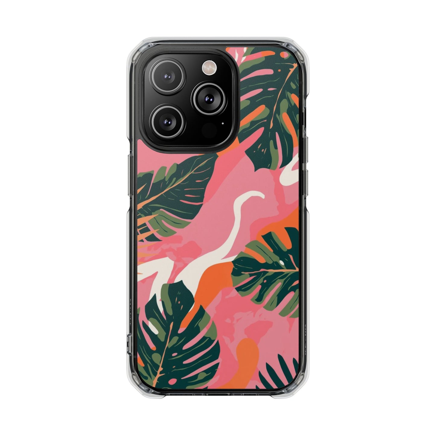 Clear Magnetic Phone Case — Tropical Pink Monstera Design