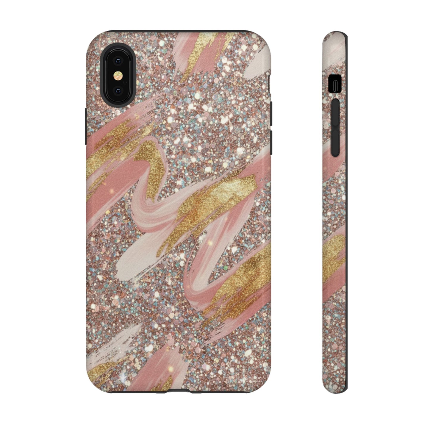 Glitter Blush Marble Phone Case — Pink Gold Swirl Tough Case