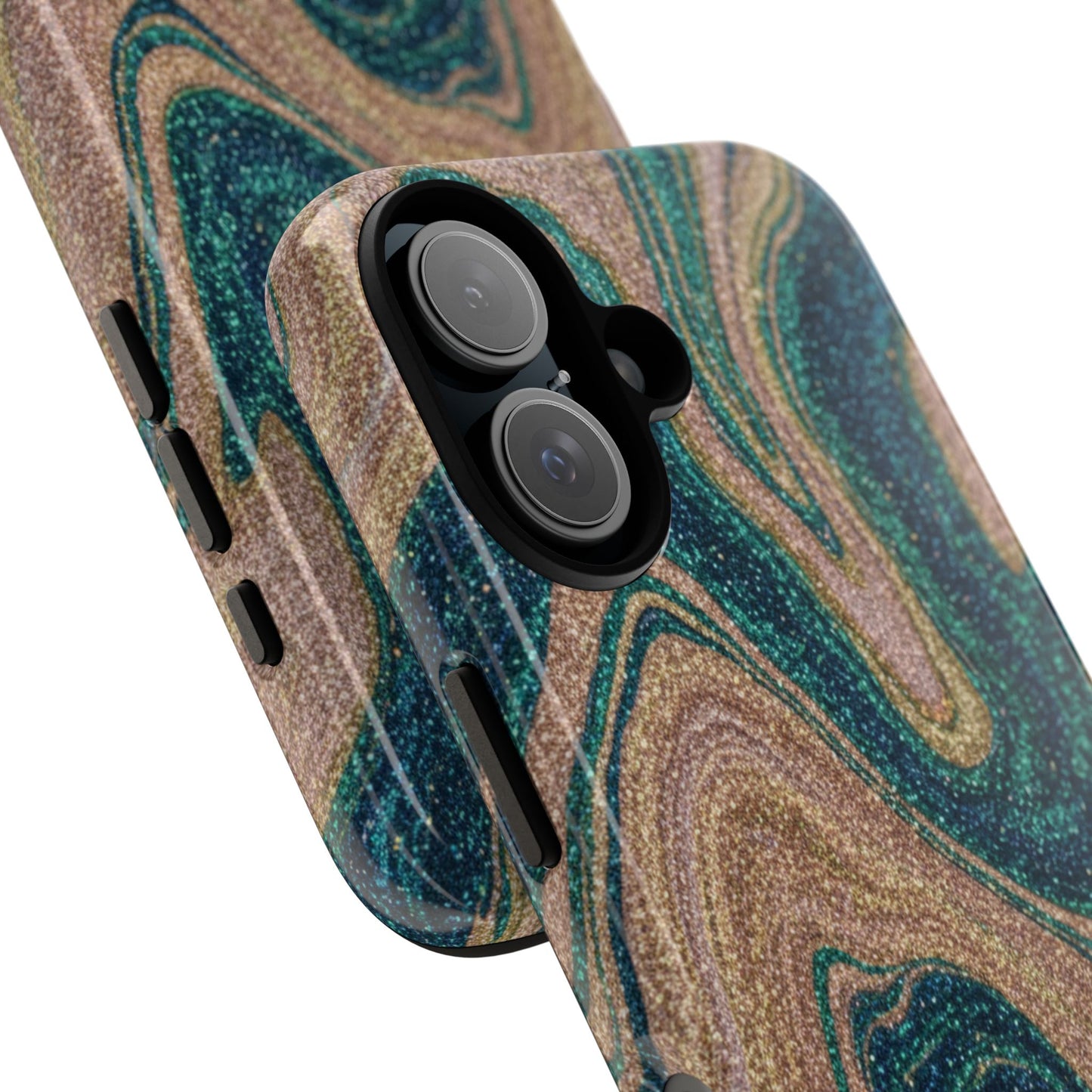Marbled Teal & Gold Phone Case — Glitter Swirl Tough Case