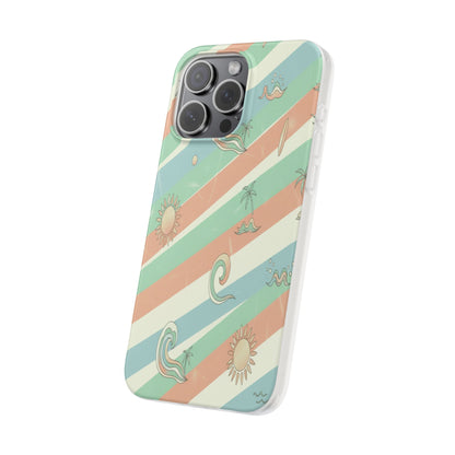 Beach Vibes Phone Case — Retro Pastel Surf & Palm Protective Flexi Case