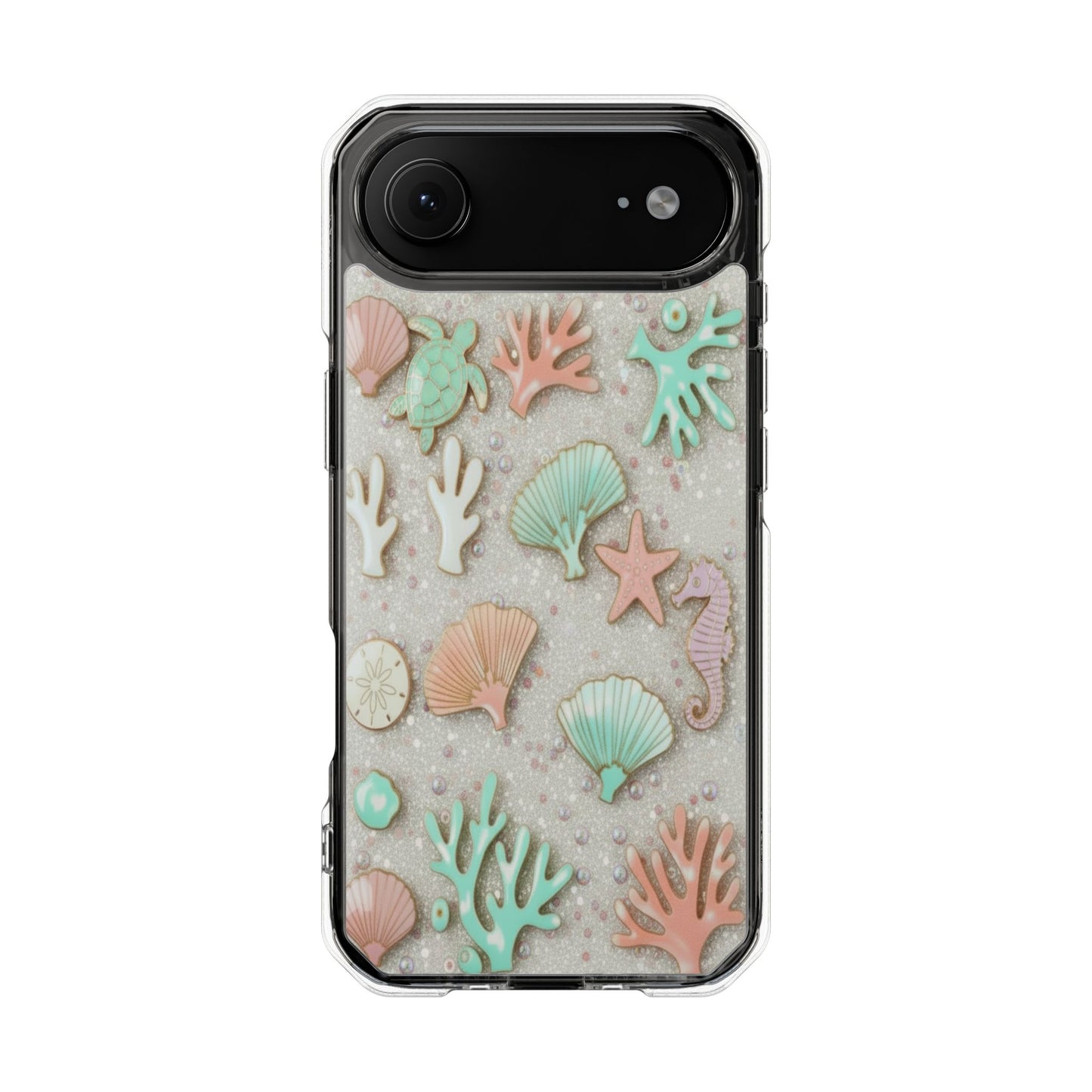 Clear Impact Phone Case — Pastel Seashell & Coral Beach Design (Magnetic)