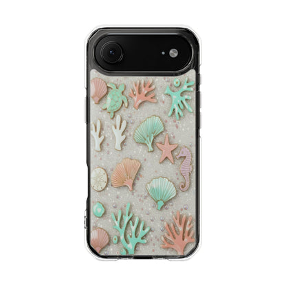 Clear Impact Phone Case — Pastel Seashell & Coral Beach Design (Magnetic)