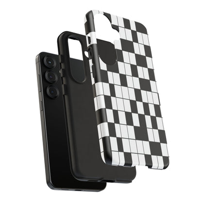 Crossword Grid Phone Case — Black & White Puzzle Pattern Tough Phone Cover