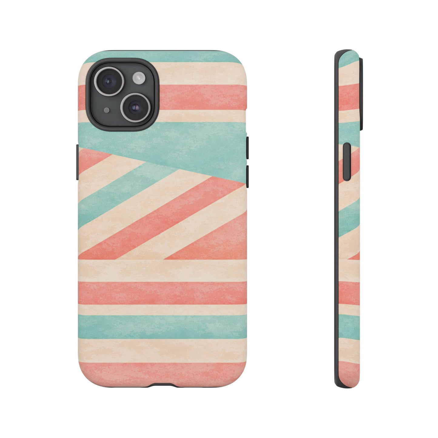 Pastel Stripes Tough Phone Case – Retro Coral & Teal Protective Cover