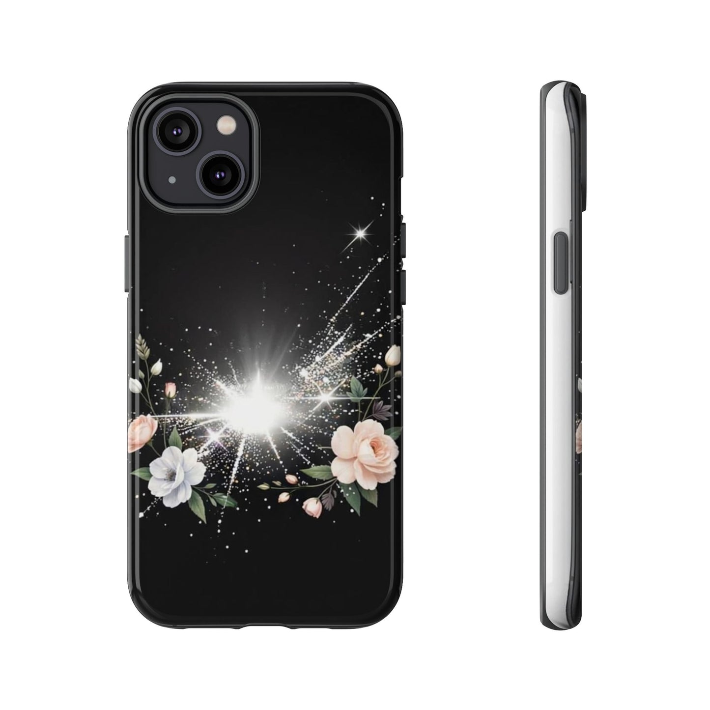 Floral Burst Phone Case — Protective Black Sparkle Design