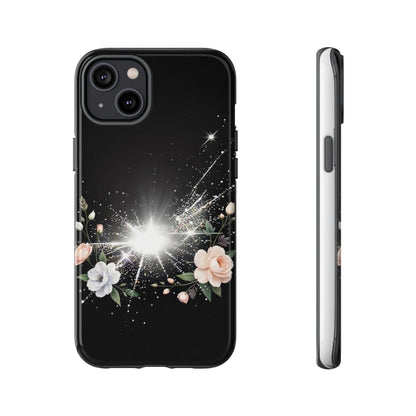 Floral Burst Phone Case — Protective Black Sparkle Design