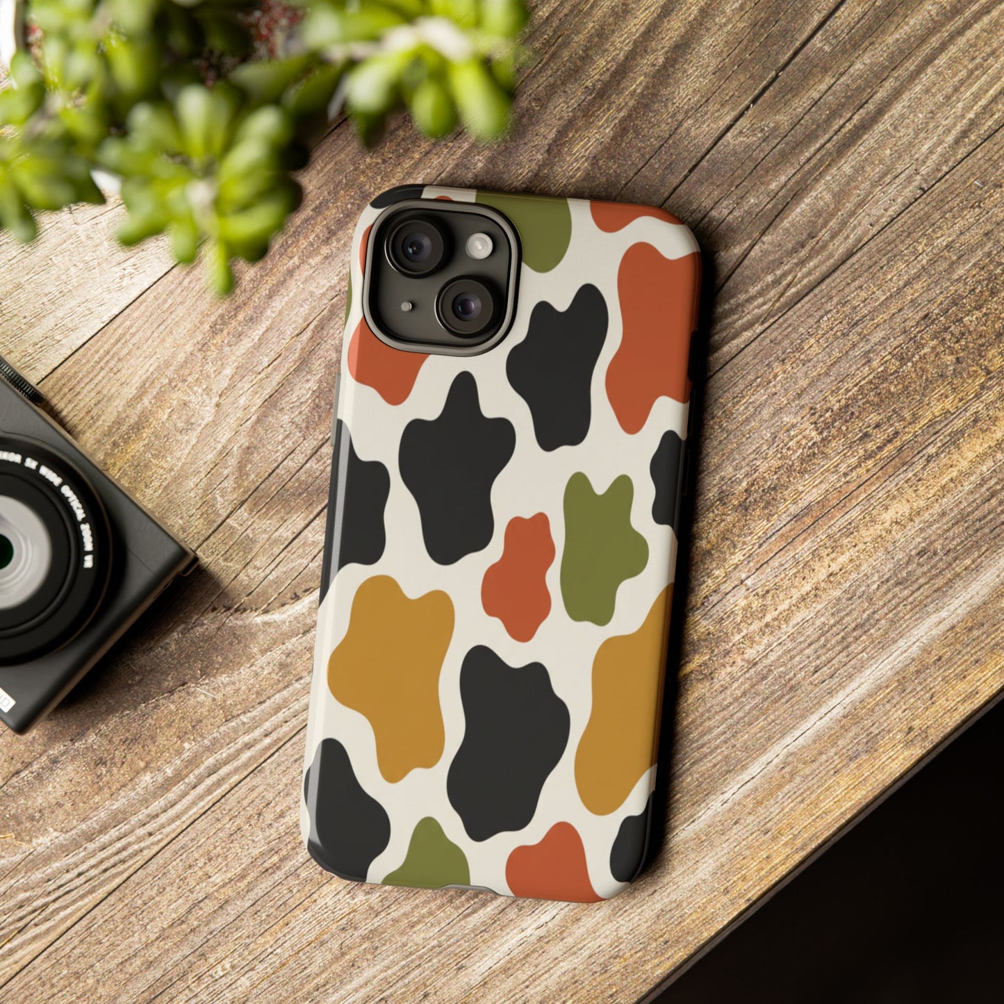 Camouflage Pattern Tough Phone Case – Retro Olive, Rust & Mustard Protective Cover