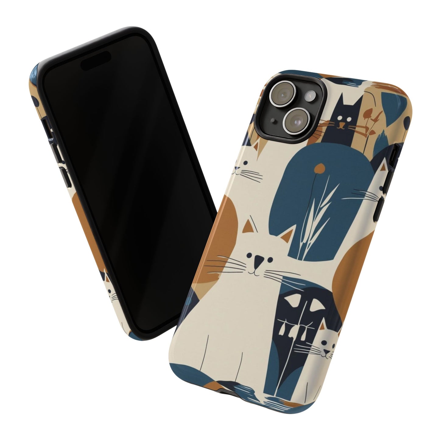 Cat Pattern Phone Case – Retro Abstract Cats Protective iPhone Cover