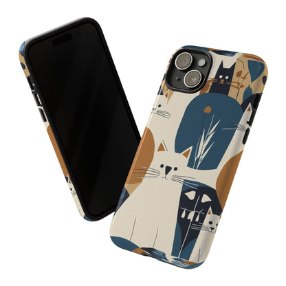Cat Pattern Phone Case – Retro Abstract Cats Protective iPhone Cover