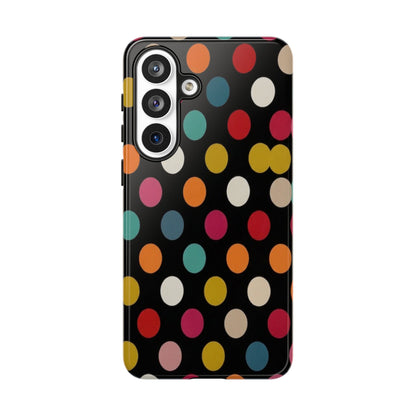 Polka Dot Tough Phone Case – Colorful Retro Dots on Black