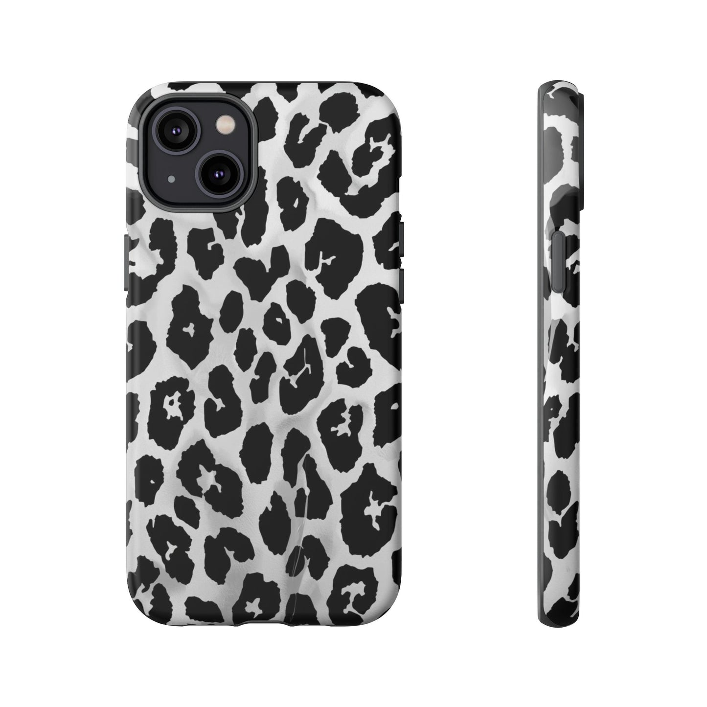 Leopard Print Tough Phone Case – Black & White Animal Pattern Protective Cover
