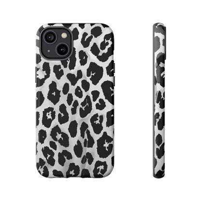 Leopard Print Tough Phone Case – Black & White Animal Pattern Protective Cover