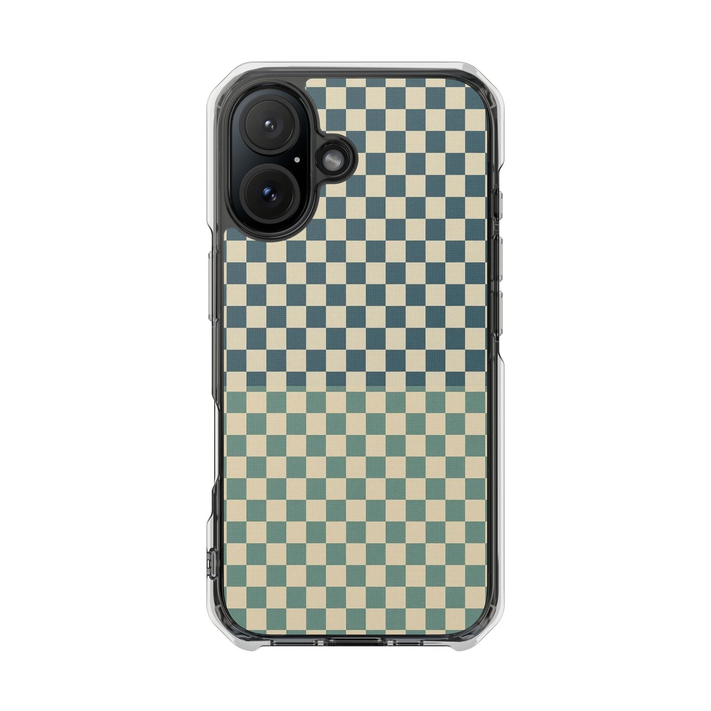 Clear Magnetic Phone Case — Vintage Green Checkerboard Protective Cover