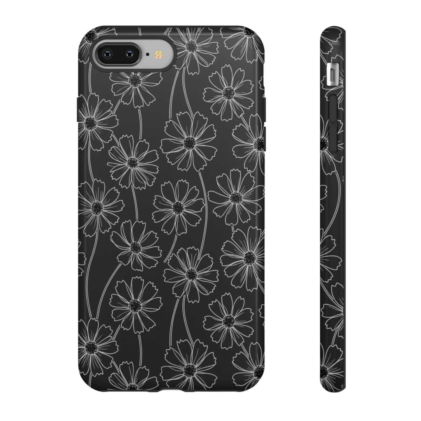 Floral Doodle Tough Phone Case — Black & Gray Daisy Pattern
