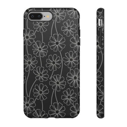 Floral Doodle Tough Phone Case — Black & Gray Daisy Pattern