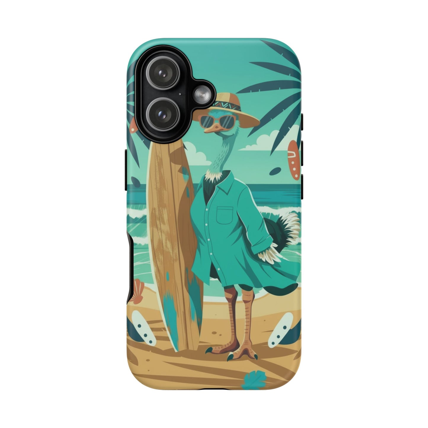 Phone Case — Retro Dressed Seagull Surfing Beach Illustration