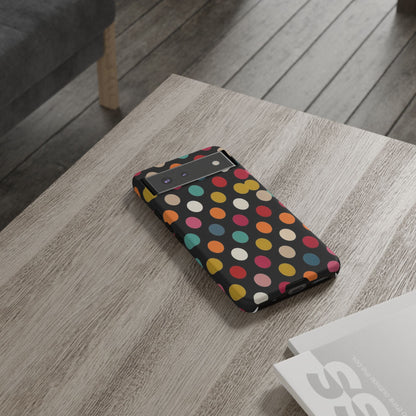 Polka Dot Tough Phone Case – Colorful Retro Dots on Black