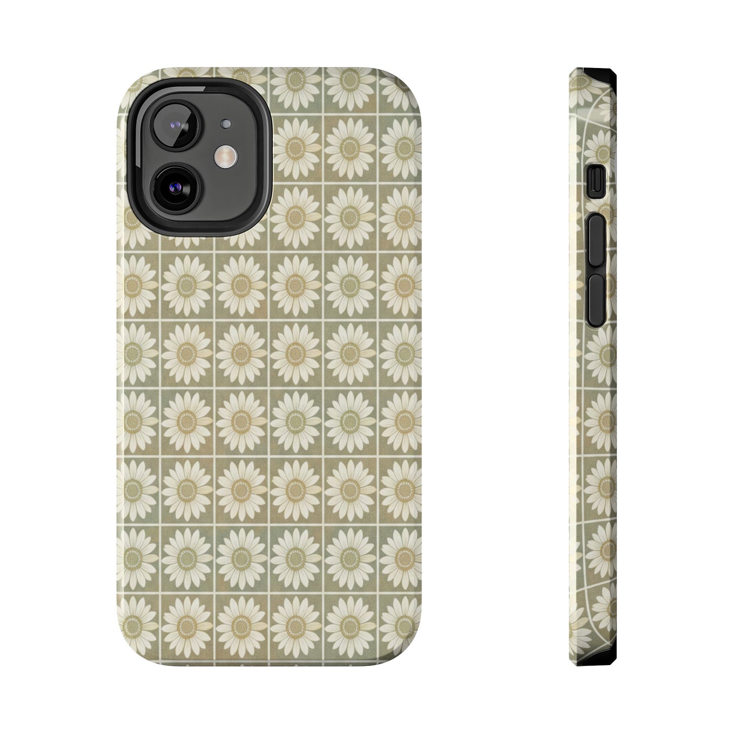 Daisy Tile Tough Phone Case — Retro Floral Protective Phone Cover