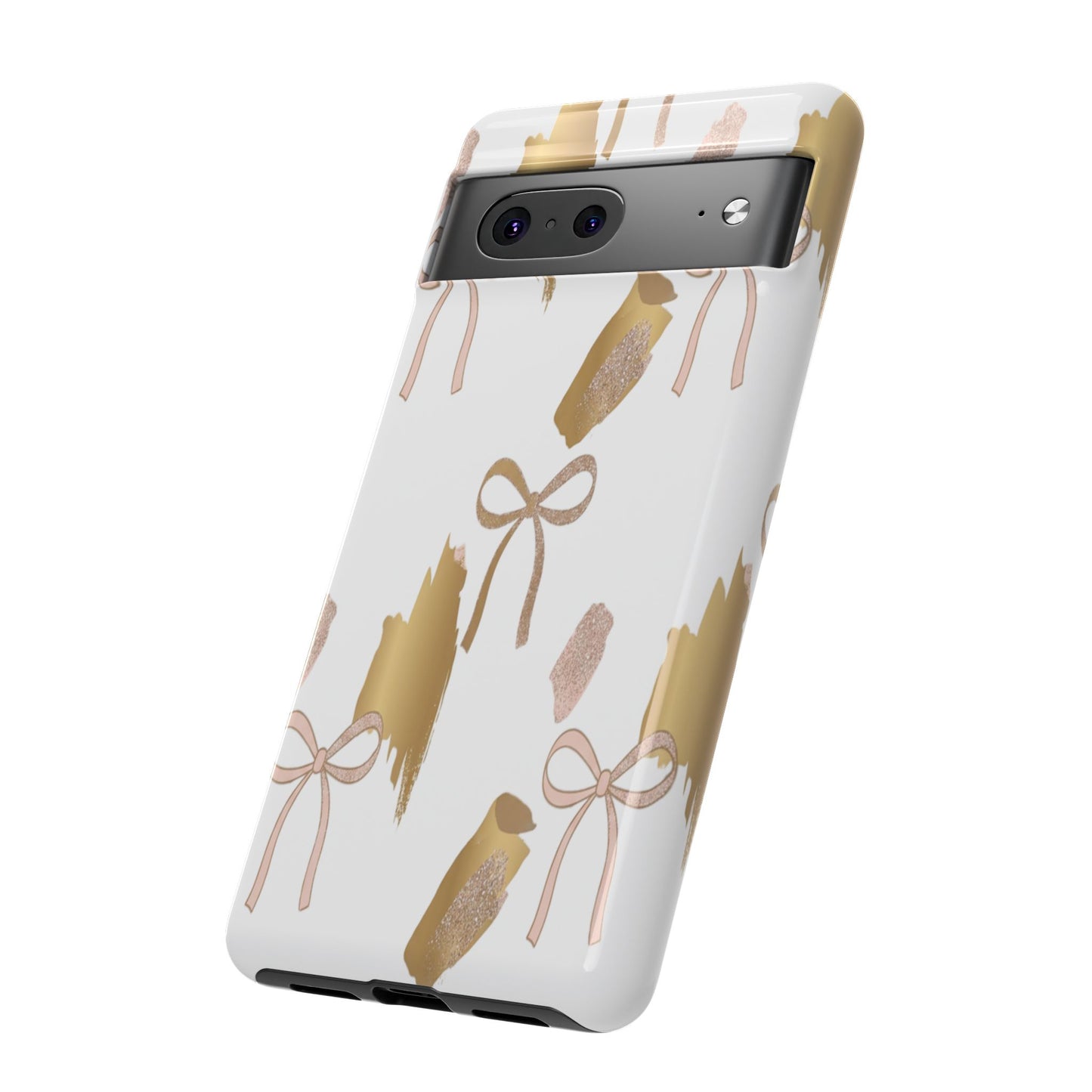 Phone Case — Gold Brushstroke & Blush Bow Pattern