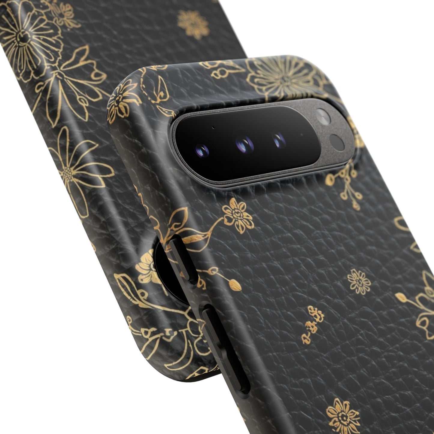Floral Gold Foil Leather Texture Tough Phone Case