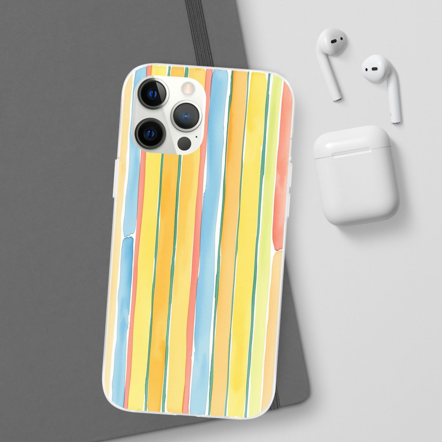 Watercolor Stripe Phone Case — Bright Pastel Vertical Stripes Protective Flexi Case