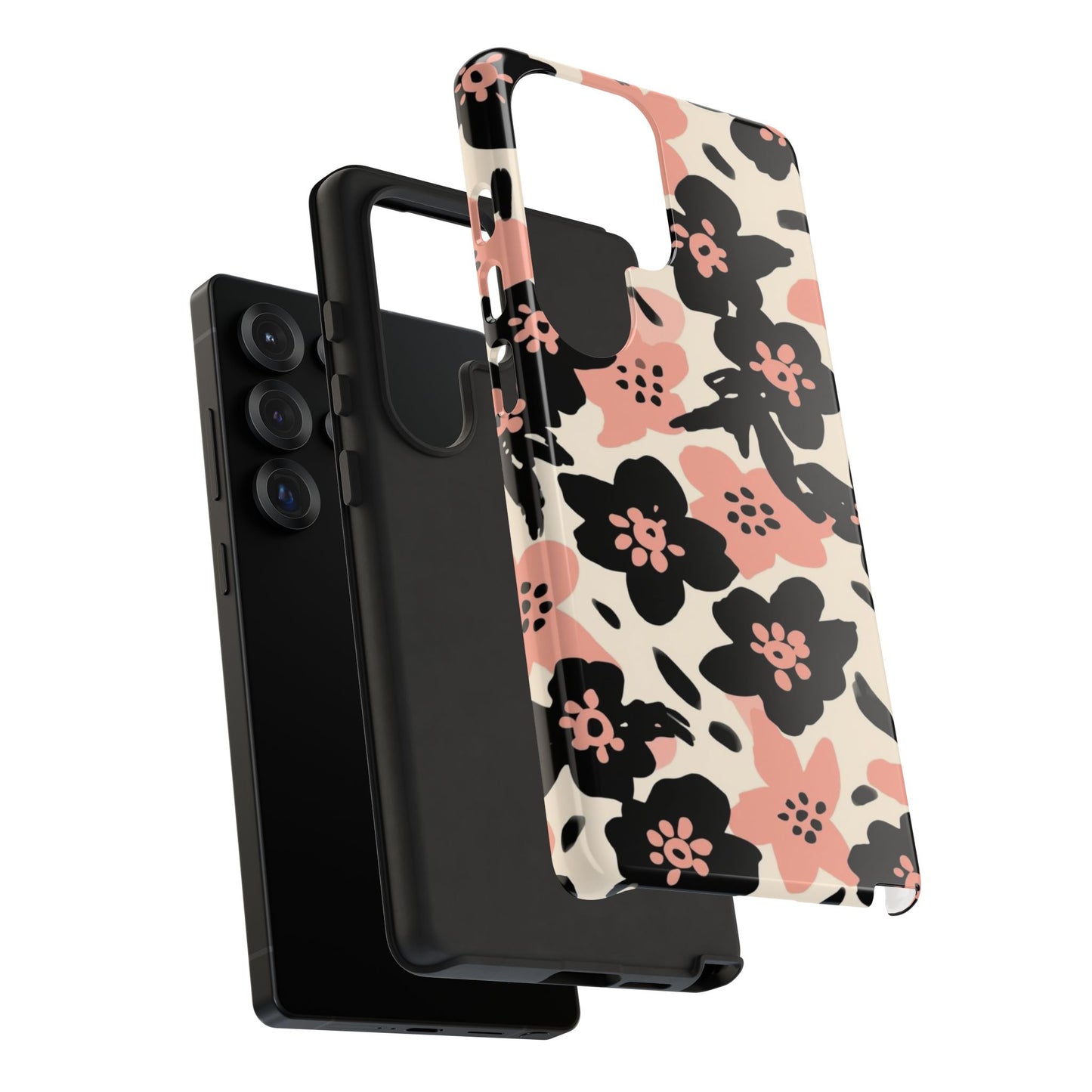 Floral Phone Case — Pink & Black Retro Blossom Protective Cover