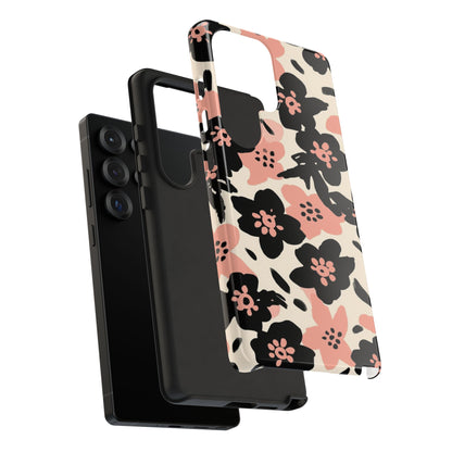 Floral Phone Case — Pink & Black Retro Blossom Protective Cover