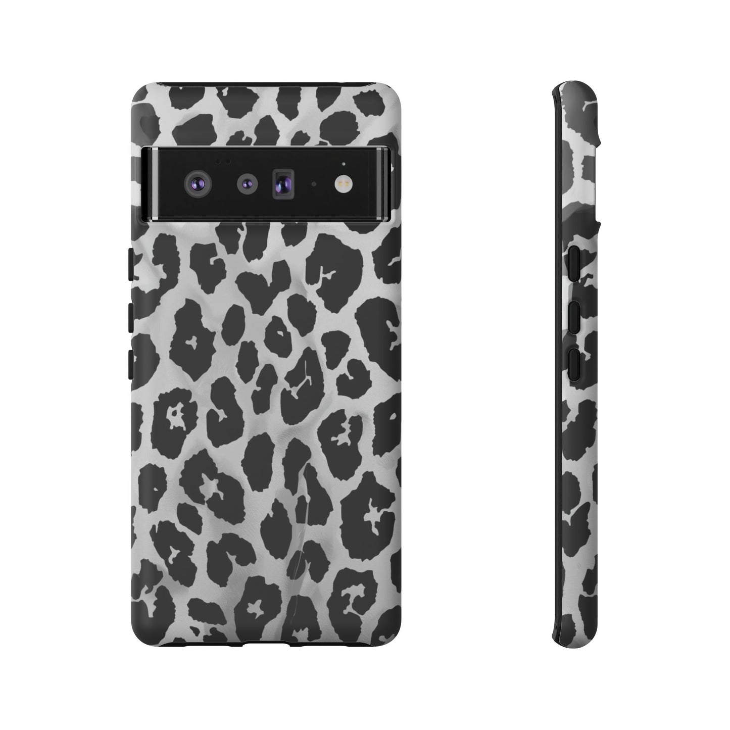 Leopard Print Tough Phone Case – Black & White Animal Pattern Protective Cover