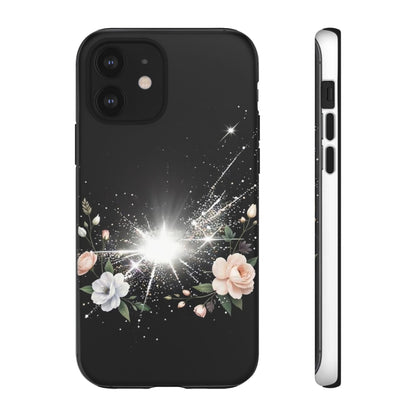 Floral Burst Phone Case — Protective Black Sparkle Design