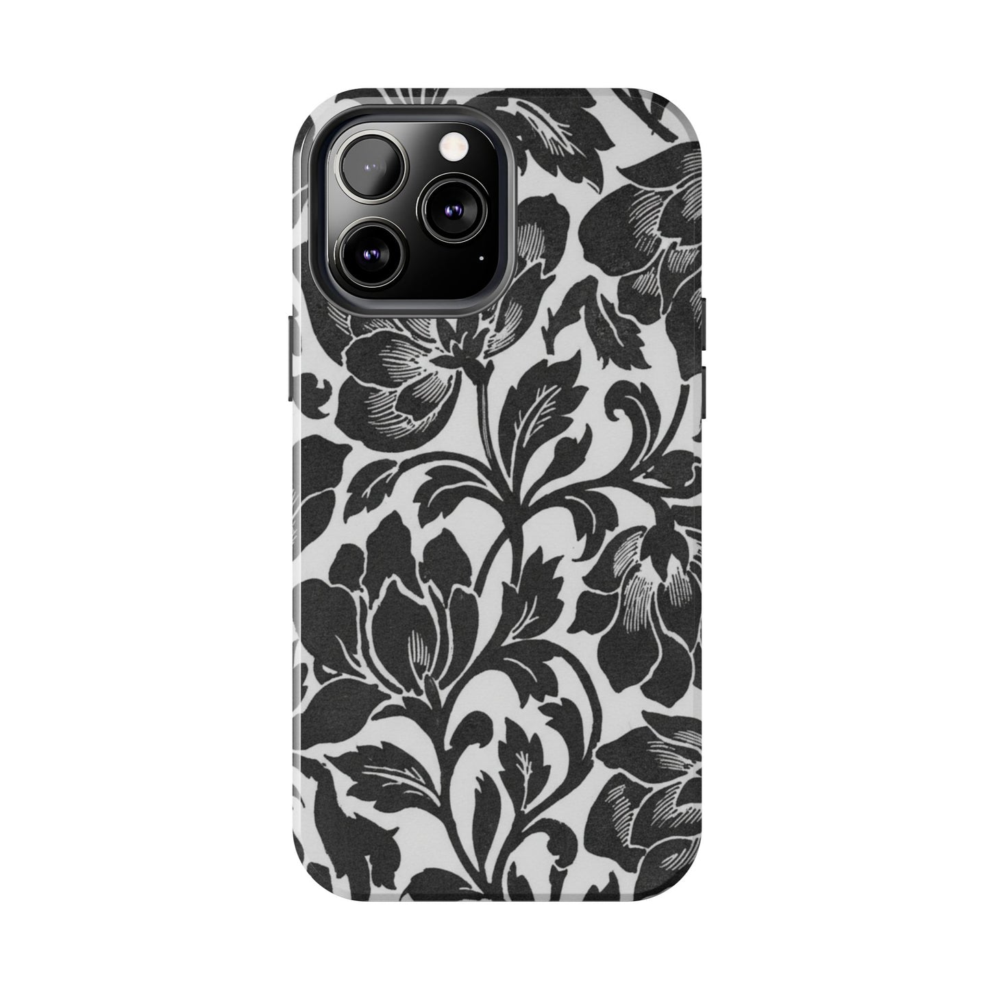 Tough Phone Case — Black & White Vintage Floral Protective Cover