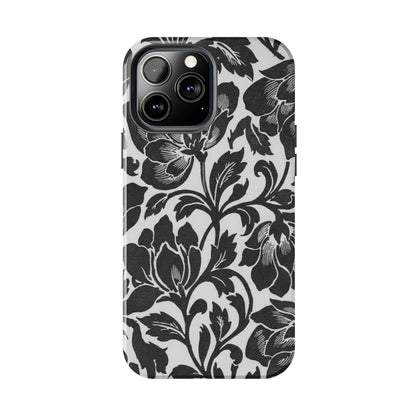 Tough Phone Case — Black & White Vintage Floral Protective Cover
