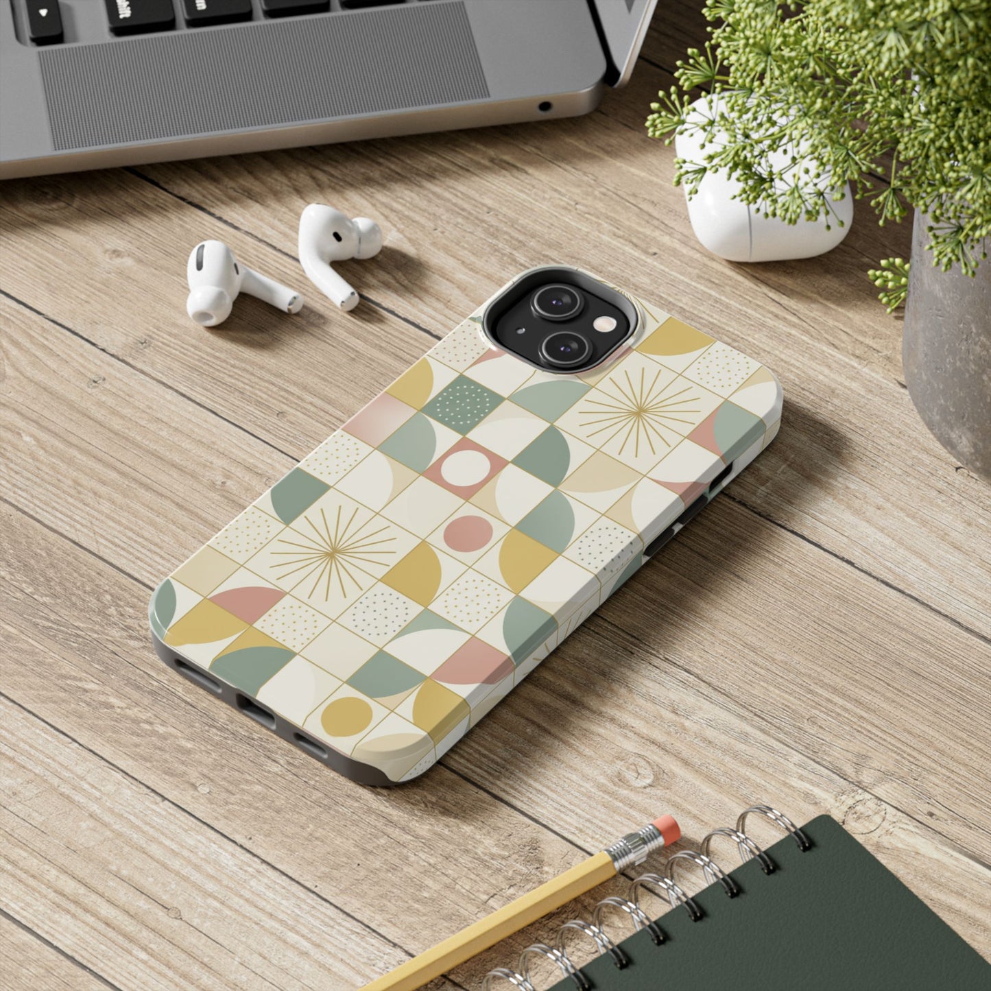 Retro Geometric Tough Phone Case — Pastel Midcentury Pattern