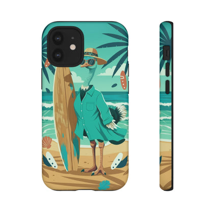 Phone Case — Retro Dressed Seagull Surfing Beach Illustration
