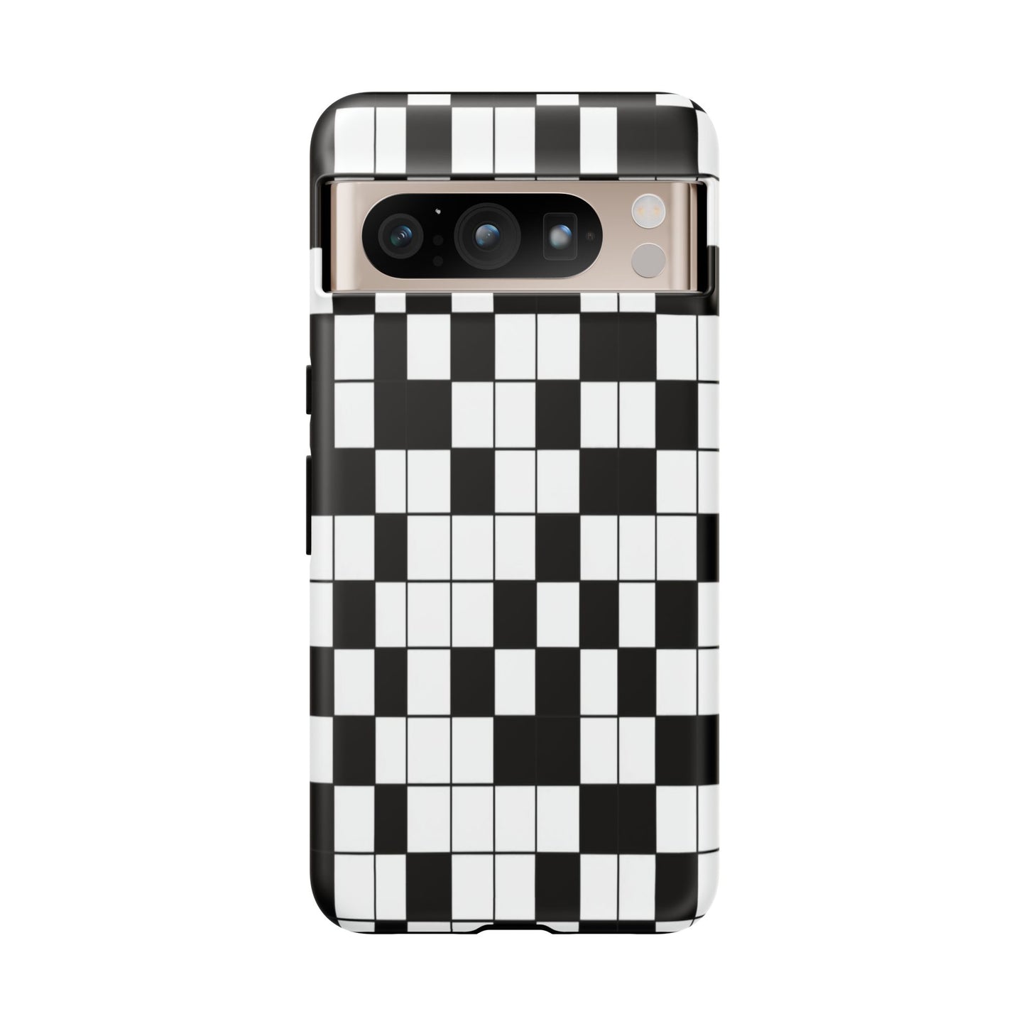Crossword Grid Phone Case — Black & White Puzzle Pattern Tough Phone Cover