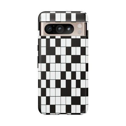 Crossword Grid Phone Case — Black & White Puzzle Pattern Tough Phone Cover
