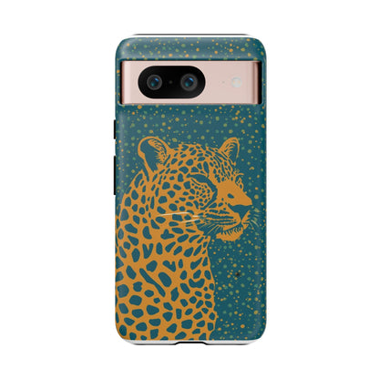 Leopard Spotlight Phone Case — Teal Gold Animal Print Protective Cover
