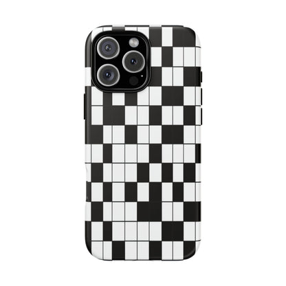 Crossword Grid Phone Case — Black & White Puzzle Pattern Tough Phone Cover