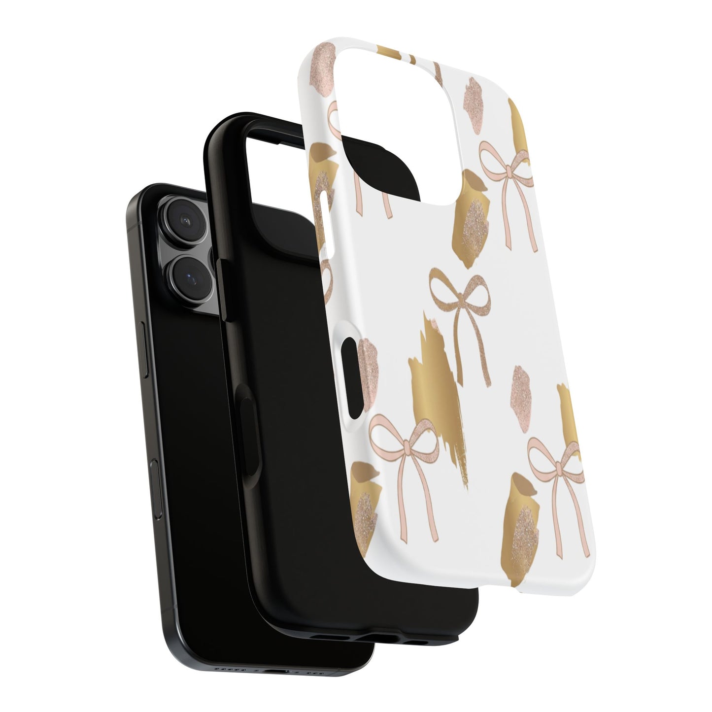 Phone Case — Gold Brushstroke & Blush Bow Pattern