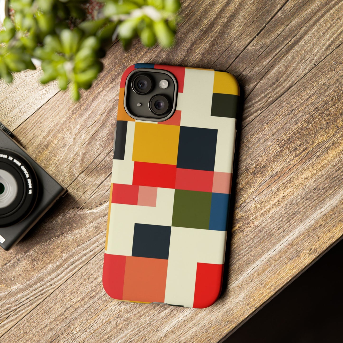 Abstract Color Block Tough Phone Case — Retro Geometric Protective Cover