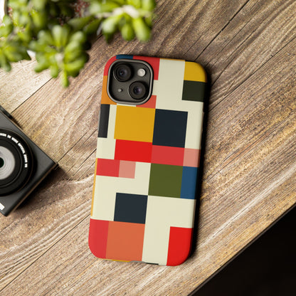 Abstract Color Block Tough Phone Case — Retro Geometric Protective Cover