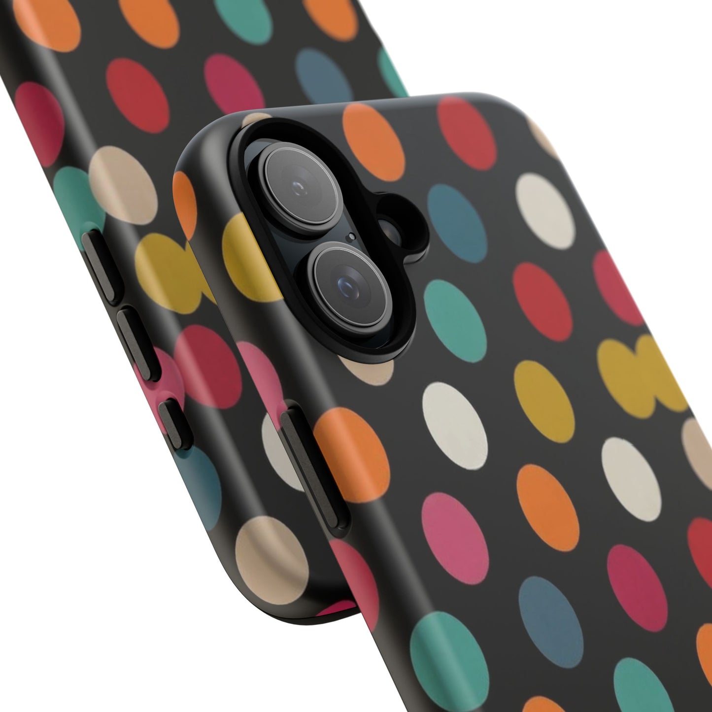 Polka Dot Tough Phone Case – Colorful Retro Dots on Black