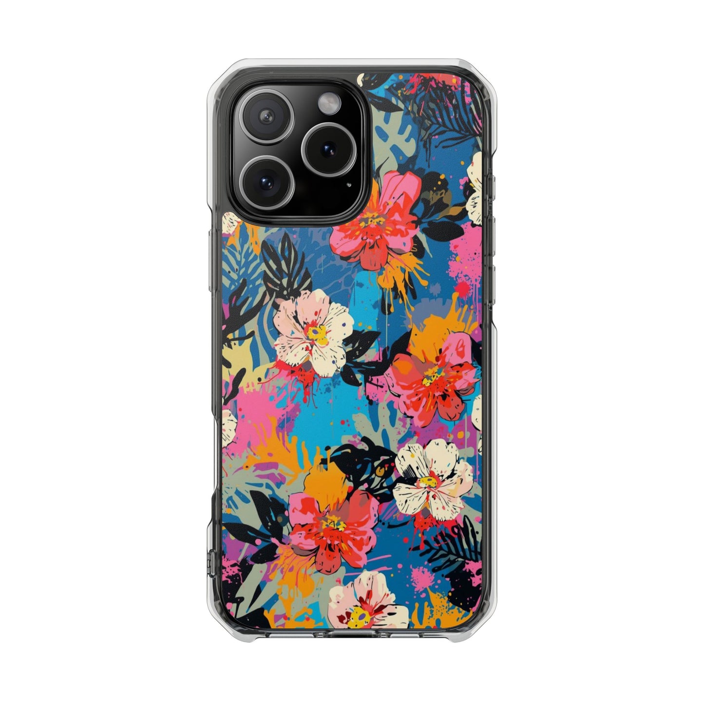 Clear Magnetic Phone Case — Bright Tropical Floral Impact Protection