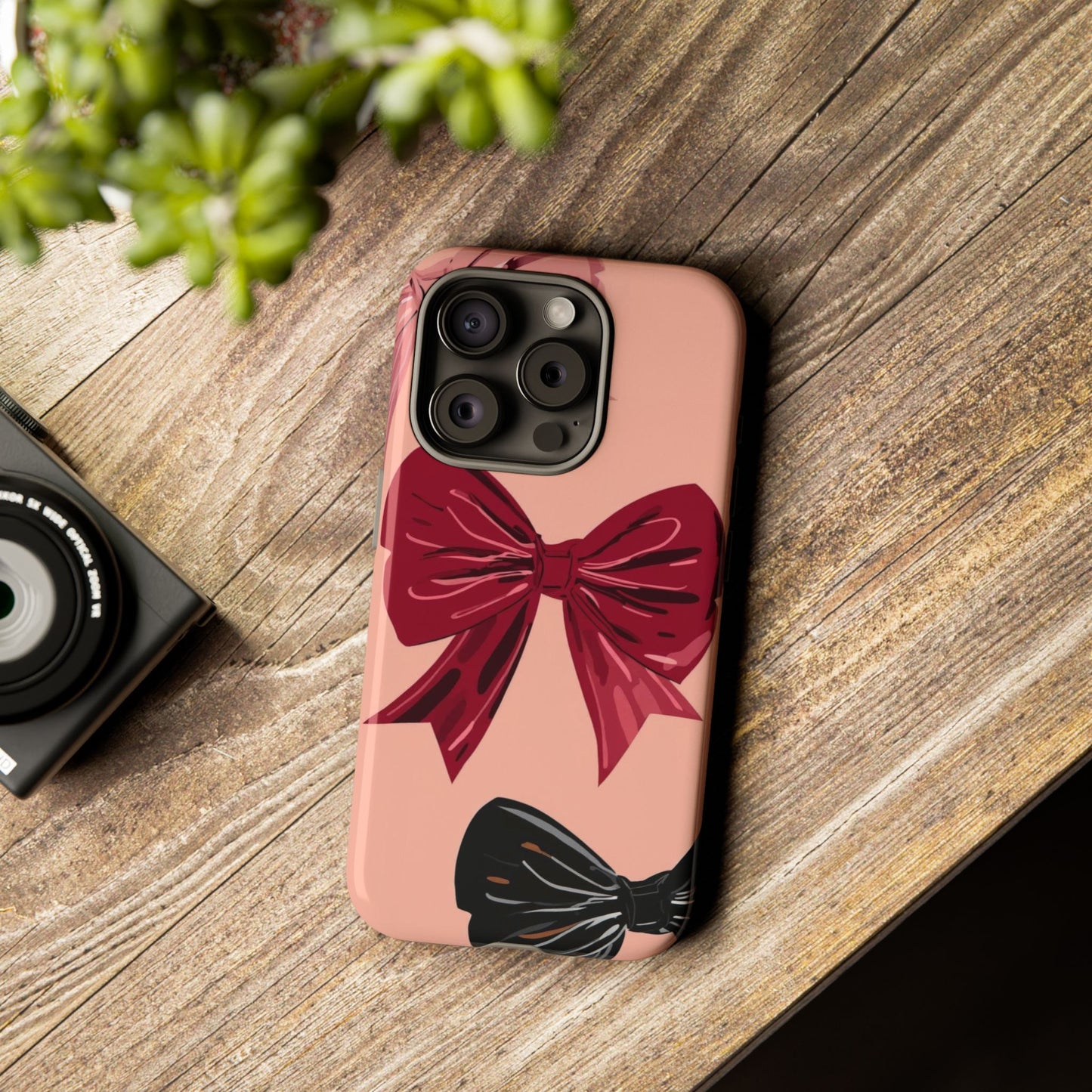 Bow Pattern Tough Phone Case — Pink, Red & Black Decorative Bows