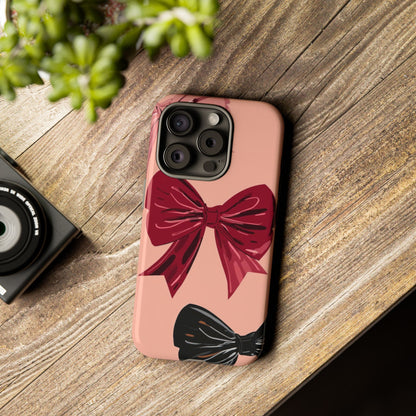 Bow Pattern Tough Phone Case — Pink, Red & Black Decorative Bows