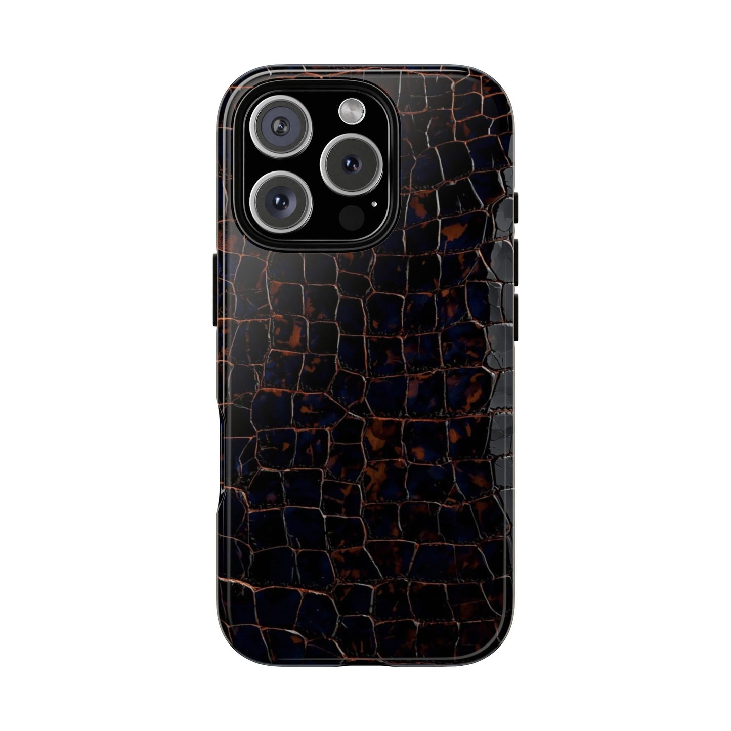 Croc-Embossed Tough Phone Case — Shockproof Black Alligator Texture