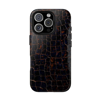 Croc-Embossed Tough Phone Case — Shockproof Black Alligator Texture