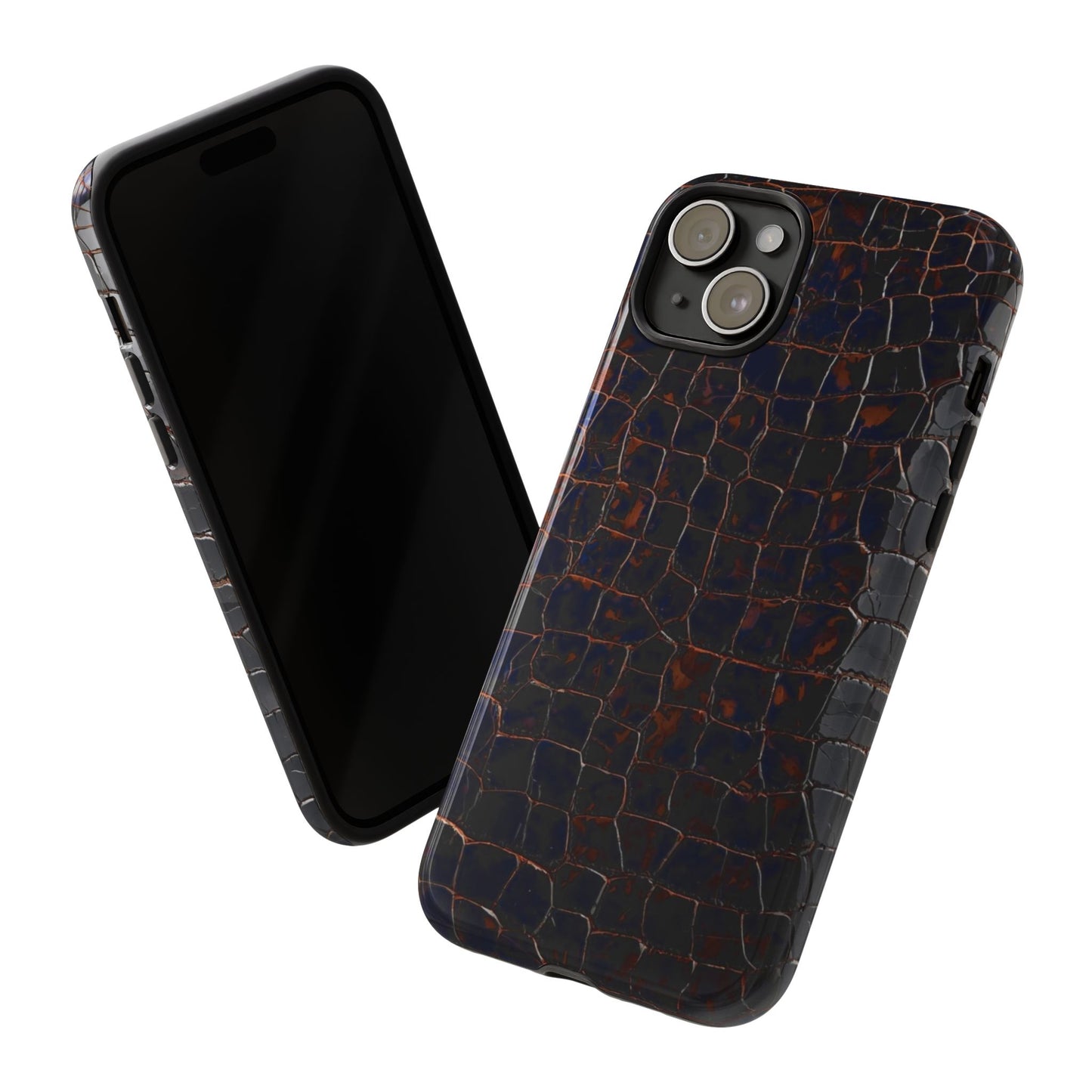 Croc-Embossed Tough Phone Case — Shockproof Black Alligator Texture