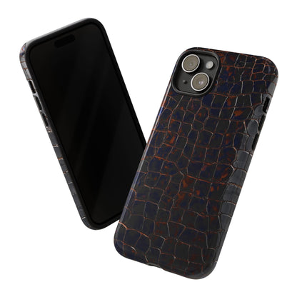Croc-Embossed Tough Phone Case — Shockproof Black Alligator Texture